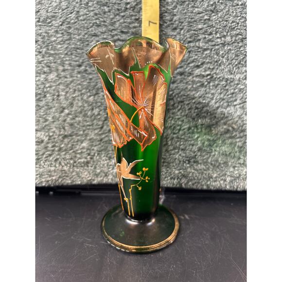 c1890 Moser Emerald Green Vase Gold Gilding Ruffle Top - Picture 6 of 11